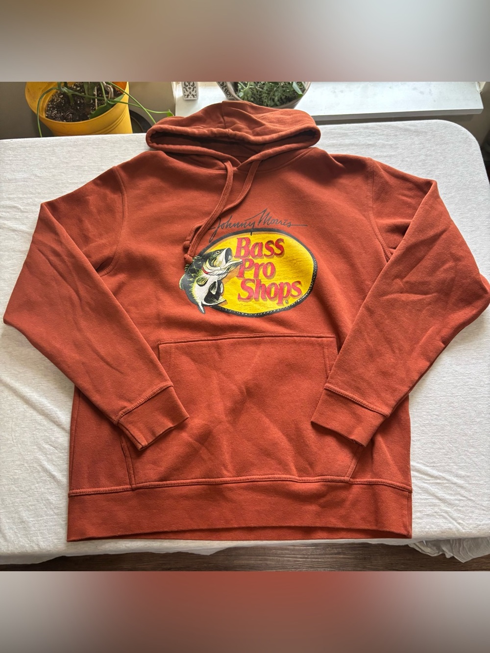 Bass Pro Shops Johnny Morris Rust Orange Logo Hoodie Size Small